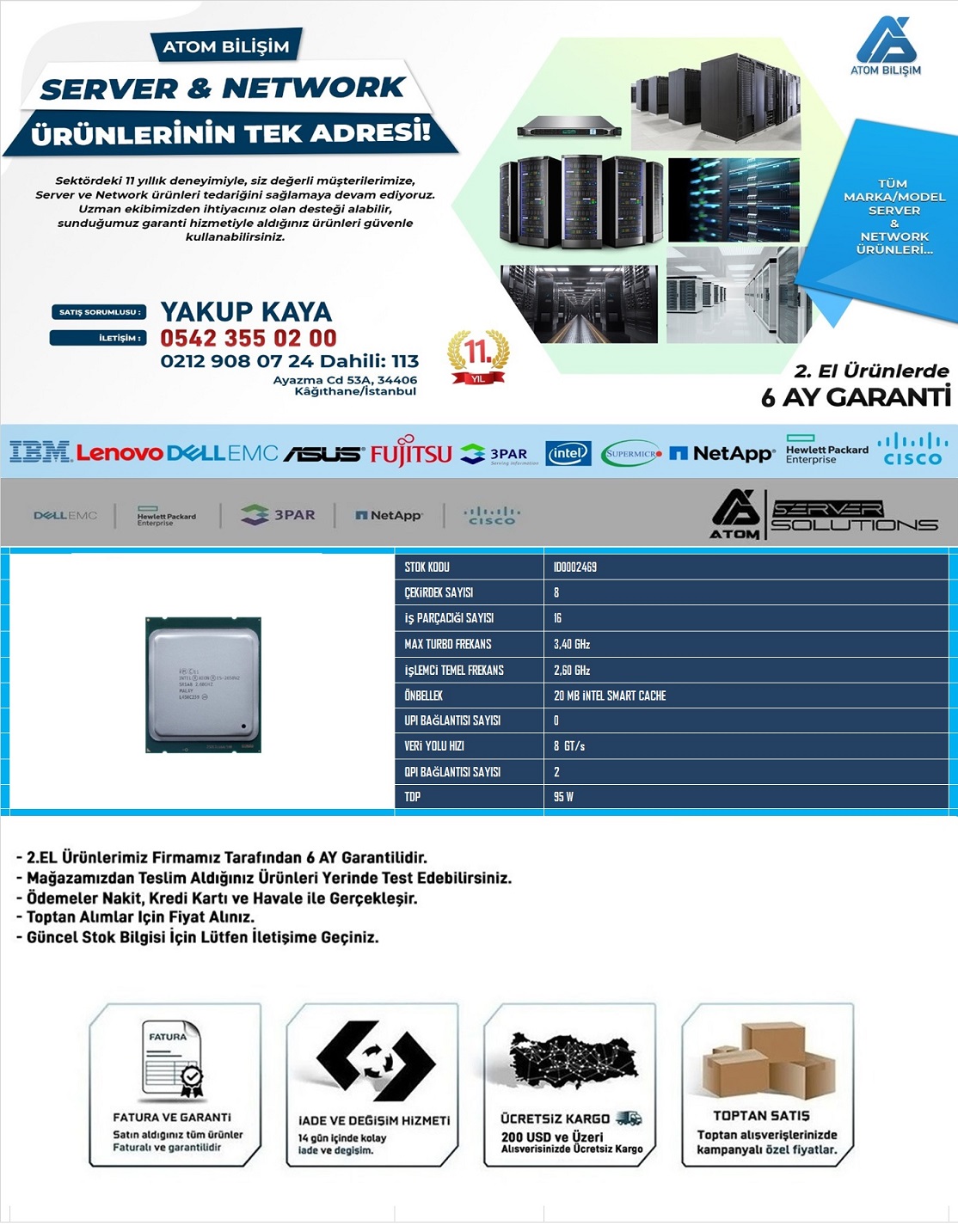 2.EL SERVER CPU E5-2650 V2 2.60 GHz 8 CORE 16T 20MB CACHE LGA2011